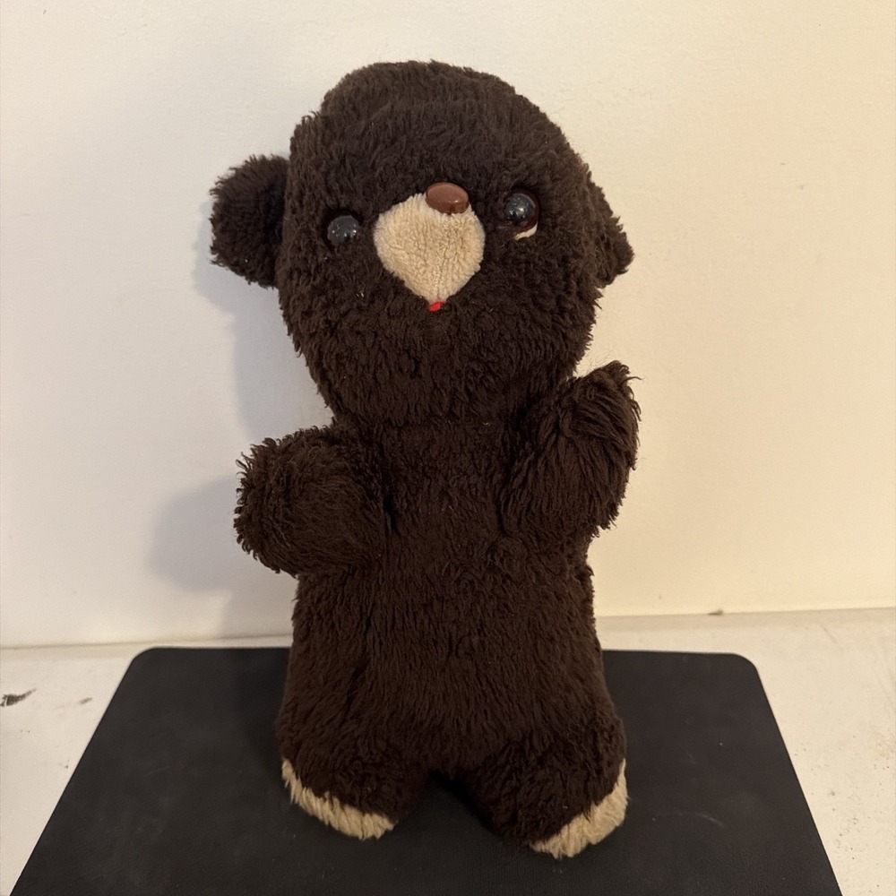 Vintage 1976 GUND Teddy Bear Stuffed 15" Luv me dark brown Rattle Animal Plush